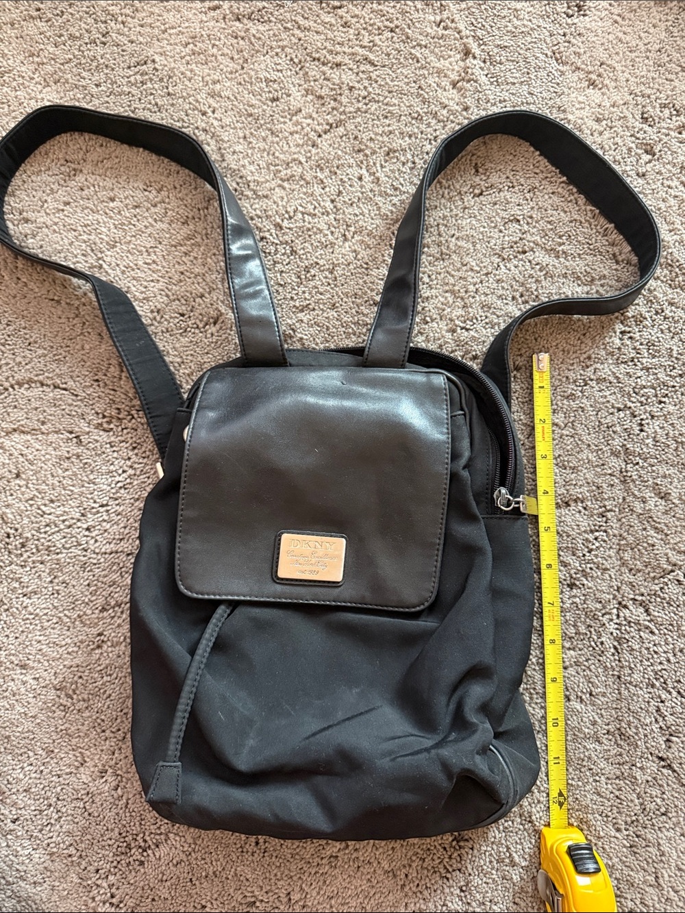 DKNY Classic Black Nylon and Leather Accent Mini Backpack vintage
